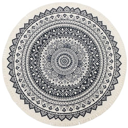 Terafeels Round Area Rug with Tassels 80cm Machine Washable Boho RugsPrinted Circle Carpet Indoor Floor Mat for Bedroom Living Room Kitchen Hallway Entrance 3080