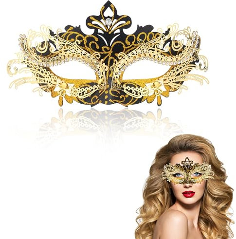 Goenb Maskerade Maske, Karneval Venezianische Masken Für Damen Frauen Maskenball Maske Karnevalsmasken Für Fasching Cosplay (Gold)