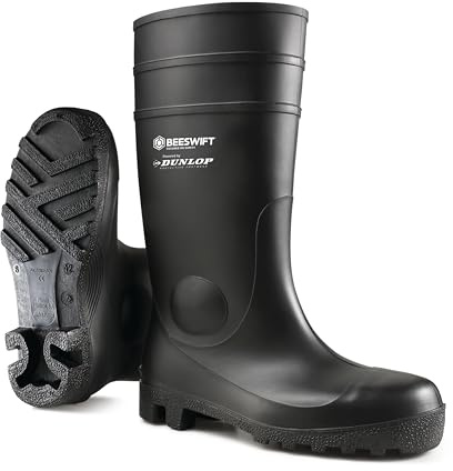 Dunlop Beeswift ASTON Waterproof/Anti-Static Safety Wellington Boots Personal Protective Equipment Workwear Knee High Safety Boots Wellies Footwear – Black – Size 8