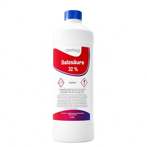 Centra24 Salzsäure 32% 1 Liter – Chlorwasserstoffsäure für Labor & Gewerbe | In technischer Qualität für Labor & Gewerbe | Kraftvoller Allzweckreiniger & Entkalker | HCl zur Bau- & Materialreinigung