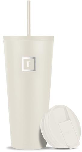 IRON °FLASK Classic Tumbler - Vacuum Insulated Stainless Steel Water Bottle, Double Walled, Drinking Cup, Insulated Travel Mug (Cashmere Cream, 32 oz Solid Lid)