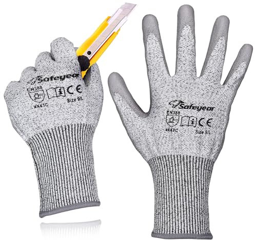 SAFEYEAR Guanti protettivi dal taglio rafforzano tra pollice e indice, protezione livello 5, per cucina, giardinaggio, cantiere, M