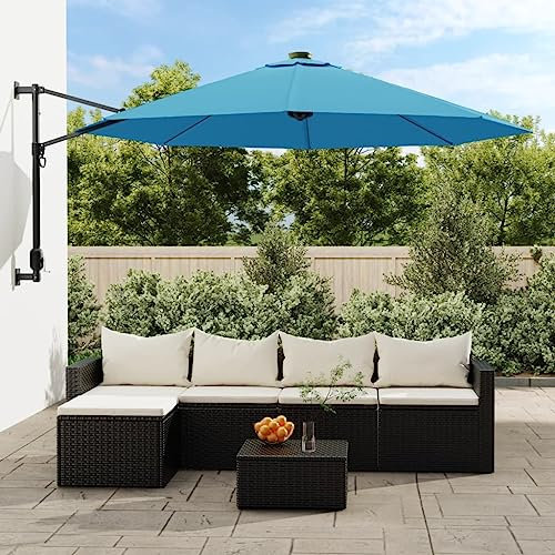 ShGaxin Parasol Mural avec LED Bleu mer 290 cm,Pied De Parasol,Parasol avec Pied Inclus,Parasol Balcon