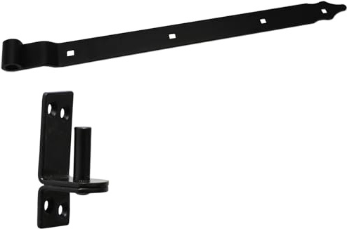 BRESKO Ladenband gekröpft mit Kloben Set 30-80 cm Torband Türband Scharnier Bandscharnier Tor Gartentor Beschlag (Schwarz, 600x35x4 mm)