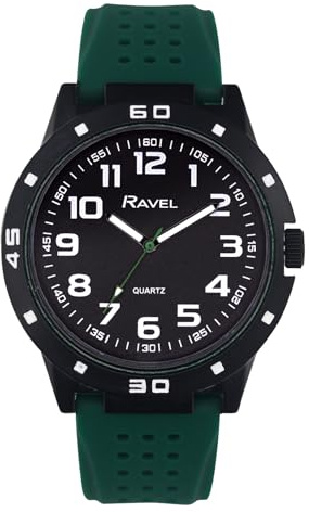 Ravel - Reloj Deportivo para Hombre con Caja Negra, Bisel de Color a Juego y Correa Deportiva de Silicona - Cuarzo Analógico - RS004