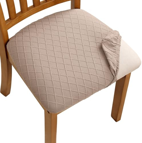 Fuloon Stretch Chair Seat Covers 4 PCS, Removable Washable Dining Chair Covers Anti-Dust Dining Room Seat Cushion Slipcovers (4, Khaki)