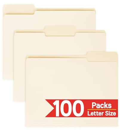 100 Packs Manila File Folder,Manilla Folder 8.5x11,1/3 Cut Tabs Folder for Office,School and Home,Organizer File Folder Letter Size