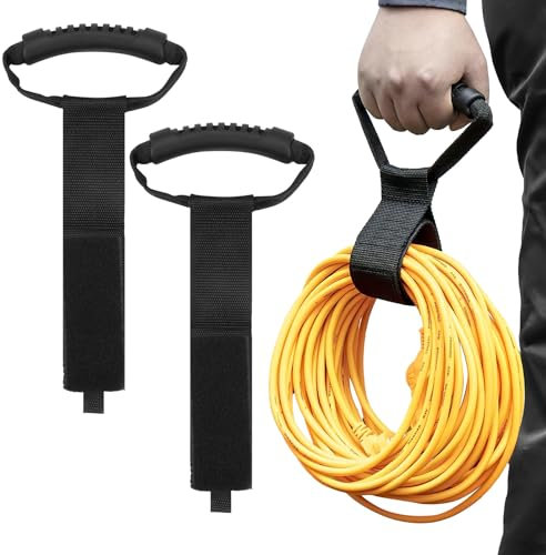 2 Pezzi Organizzatore per Cavi e Tubi con Maniglia Ergonomica, Chiusura a Strappo Regolabile da 55 cm, per Garage e Officina, Prolunga Cavo Organizer per Appendere Cavi Elettrici e Tubi da Giardino