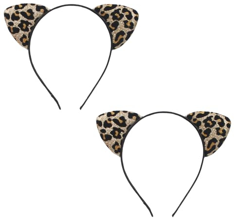 2 st pannband med leopardöron, djurtryck, leopard, kattöron, huvudbonad, kattöron, öglor, gepardöron, halloweenpannband, hårklämma, kostymtillbehör för vuxna, festivaler, fest