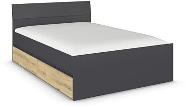 Rauch Möbel Joel, Bett, Stauraumbett mit 2 Schubladen, Farbe Graumetallic/Eiche Artisan, 145x90x209cm