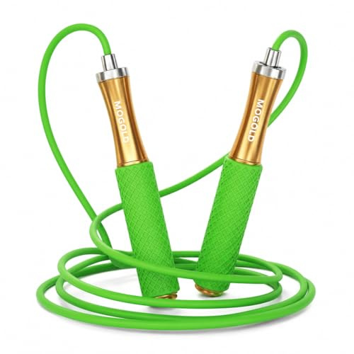 MOGOLD Springseil für Herren, Damen, Kinder – Doppel-Kugellager, 360-Grad-Drehung, Metallgriff, Kern mit Silikongriff, verstellbar, 3 m langes Springseil, gut für Workout, Fitness, Gewichtsverlust