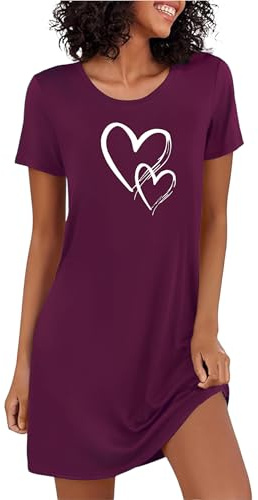 Marvmys nattlinne dam kortärmad sovskjorta bomull tryckt sovskjorta sommar t-shirt sovskjorta kvinnor nattkläder sovklänning, mörk lila, 3XL
