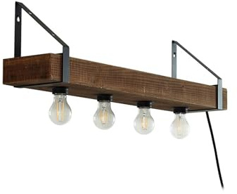 Lindby Wandleuchte, Wandlampe Innen Vatanamit USB Anschluss (Landhaus Vintage Rustikal) aus Holz (4 flammig E27) - Wandstrahler Wandbeleuchtung Schlafzimmer/Wohnzimmer Wohnzimmerleuchte