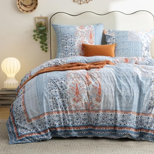 BEDSURE Bettwäsche 220x240 Baumwolle 3teilig - Hellblau | Baumwolle Bettwäsche mit Reißverschluss, ÖKO-TEX Wendbar, Bettbezug 220x240cm + 2 Kissenbezüge 80x80cm, einfach zu beziehen