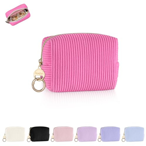 Mini Pochette Maquillage Femme en Velours Côtelé épais Trousse Maquillage Fille Sac de Rangement à Cosmétique Makeup Rouge à Levre Vernis à Ongles Idéal Cadeau Anniversaire Noël 11 * 5,5 * 8,5cm Rose