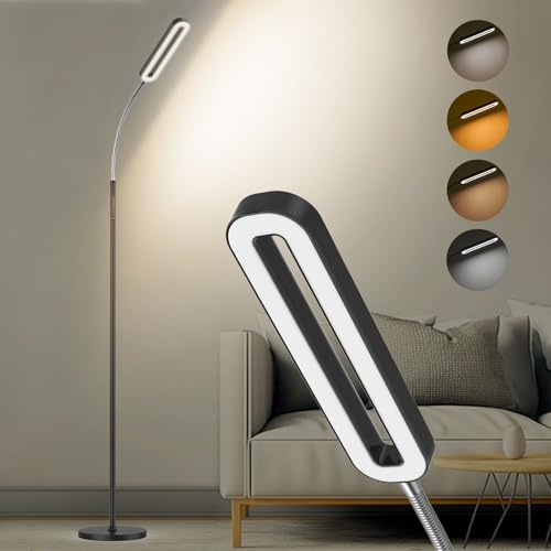 LED Floor Lamp 12w 1400lm, Dimmable Standing Lamps with Remote, 4 Colour Temperature, 1H Timer, Memory Function, Modern Reading Light with Adjustable Gooseneck for Living Room Bedroom Office, Black
