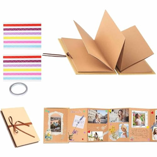 1 Stück 17,5x11,5cm DIY Fotoalbum zum Selbstgestalten Klein, Vintage Scrapbook Fotobuch für Abschluss, Geburtstag, Hochzeit Hellbraun, 34 Seiten Kleines Fotoalbum Ideales kleines Geschenk