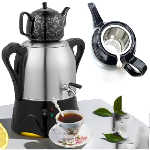 Tetera turca eléctrica, hervidor de acero inoxidable de 3 l, tetera de cerámica de 1 l, con filtro y tapa, samovar eléctrico con función de mantenimiento del calor, juego de tetera turca, para fiestas
