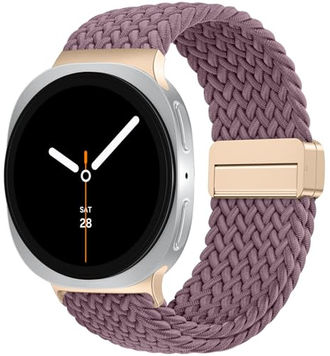Epova Kompatibel med Samsung Galaxy Watch 8 armband 40 mm 44 mm – Galaxy Watch 8 klassiskt armband 46 mm, inget mellanrum flätad magnetisk elastisk nylon sportband för Samsung 8 klassiska remmar