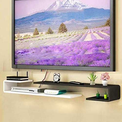 Mobile TV a parete mensola galleggiante - Elegante console multimediale e libreria per camera da letto/soggiorno - Contenitore per set top box e router (colore: nero/bianco Dimensioni: 100-105 cm)