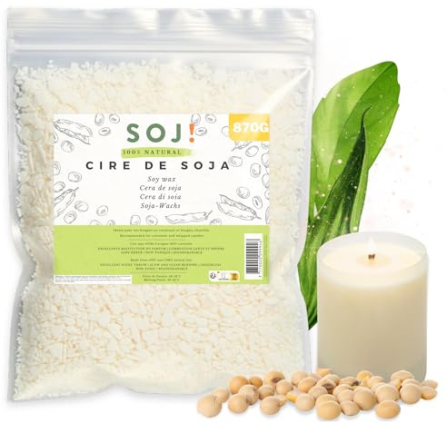 Soj! - Cera per candele - Cera di soia vegetale per la creazione/DIY di candele, riempimento candele | Qualità superiore | 1KG (870G - Fiocchi)