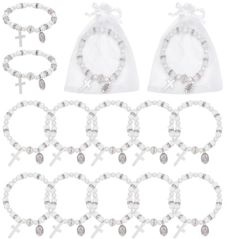 UNICRAFTALE 60 bracciali a forma di croce, per donne, con medaglione di cristo, con sacchetto a rete, regalo per battesimo, matrimonio, regalo cristiano, 5,5 cm
