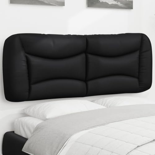 Qnhdfrt Kopfteil Kissen Hvar 140 cm Schwarz Kunstleder Wellen-Design Wallpanel Rückenlehne mit Klett & Gurten Modernes bequemes Wandkissen für Bett Schlafzimmer