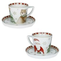 BRANDANI Tazzine Caffè “Racconti” – Set 2 pz con Piattini, New Bone China, d 12 × 7 h cm, Forno/Microonde/Freezer/Lavastoviglie