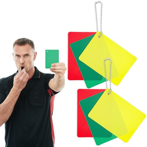 Nogeqi Set di 2 carte di arbitro di calcio, verde carta gialla carta rossa, carte shiri rosse e gialle del calcio carte disciplinari per partite di calcio per competizione