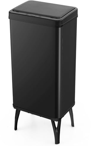 COSTWAY 50 l papperskorg, papperskorg i rostfritt stål med sensor och automatiskt lock och avtagbara ben, sopbehållare för kök kontor, 33,5 x 26 x 83,5 cm (svart)