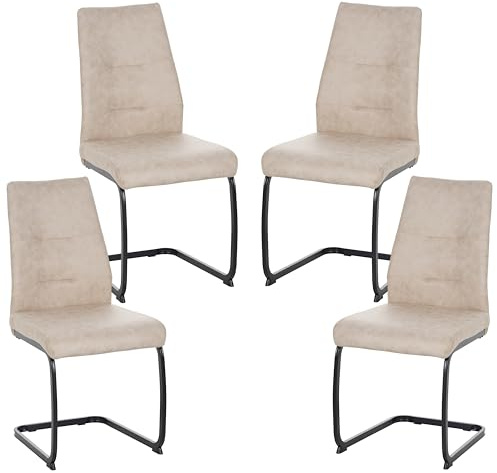 TRISENS Moderne Esszimmerstühle Lederoptik gepolsterte Freischwinger mit robustem Metallgestell Pflegeleichte Schwingstühle mit atmungsaktiver Oberfläche, Auswahl (Taupe, 4 Stück)