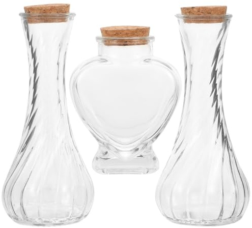 SAFIGLE Bouteilles à Souhaits Soi-même 3pcs en Verre pour Cérémonie | Fiole Verre, Récipients de Cœur, Mini-bouteilles Bouchon en Liège, Décoration de Bureau