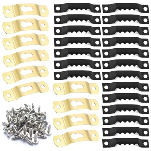 LQUYTA 30 Pezzi Ganci per quadri Ganci a Zigzag per Foto Ganci per Cornici da Foto Con Viti 20 Pezzi Denti 10 Pezzi Ganci Nascosti