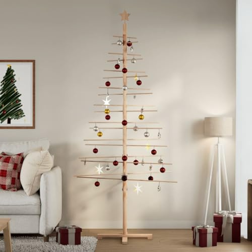 Festnight Weihnachtsbaum Holz 210 cm Tannenbaum Gestell Holzbaum für Zierschmuck Christbaum Tannenbaum Holzgestell Natur Weihnachtsdeko Weihnachten Deko DIY