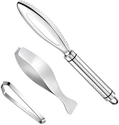 EuSupNova Kit Ecailleur à Poisson avec Pince à Arêtes en Acier Inoxydable, Grattoir à Écailles et Pince à Désarêter, Set de 3 Outils de Nettoyage de Poisson pour Cuisine Maison et Professionnelle