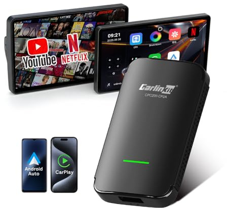 Carlinkit CP2A Pro adaptateur CarPlay sans fil – support du streaming Netflix/YouTube/TikTok Lite pour voitures CarPlay câblées d’usine, Android Auto et Car Play sans fil Dongle, USB-A/C, mise à