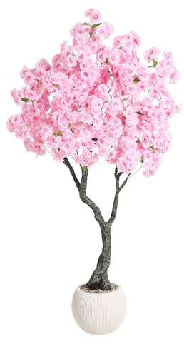 Lifelike Artificial Cherry Blossom Tree for Home Decor, Realistic Fake Pink Flower Plant with Nursery Pot, Low Maintenance Faux Tree for Living Room Office Indoor Decoration150cm