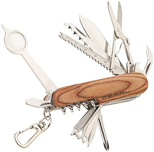 PEARL Taschenmesser Funktionen: 16in1-Multifunktions-Taschenmesser aus Edelstahl mit Echt-Holz-Griff (Werkzeuge, Sackmesser, Multi)