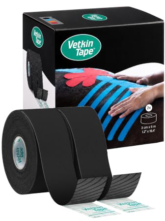 VetkinTape 2 rouleaux 3 cm x 5 m (Noir) Kinésiologie Tape / Bandage élastique de qualité pour Equine/chevaux et Canine/chiens