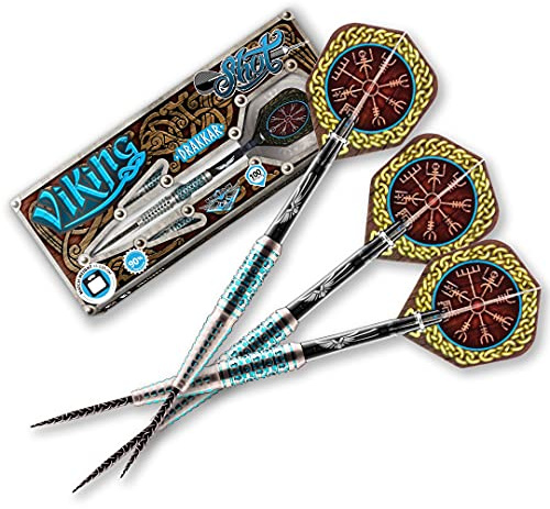 Shot! Viking Drakkar Steel Tip Dart Set | 90% Tungsten Barrels | Steeltip Darts mit Schäften und Flights | Präzision und Kontrolle | 25 Gramm