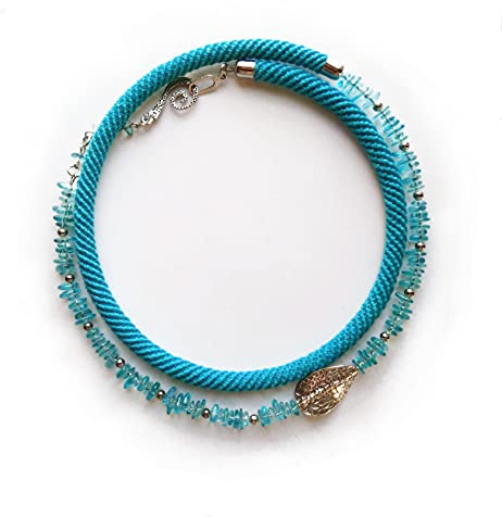 collana girocollo romantica con perline turchesi all'uncinetto