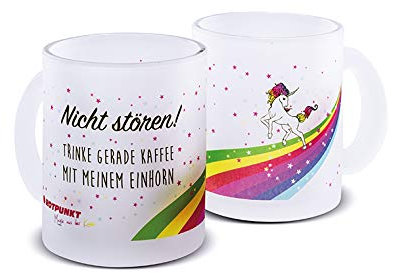 ROTPUNKT Unicorn frosted glass cup, hand wash recommended, 300 ml capacity, large handle (motif 1, frosted glass 1 cup).