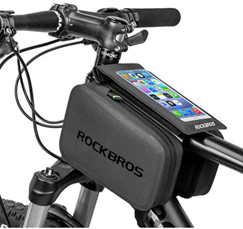 Wasserdicht Fahrrad Rahmentaschen, Wasserdicht Fahrradlenkertasche Handyhalterung Fahrrad Handy Tasche, für Smartphone bis zu 6.7 Zoll Handytasche Oberrohrtasche Fahrradtasche Lenkertasche, Black