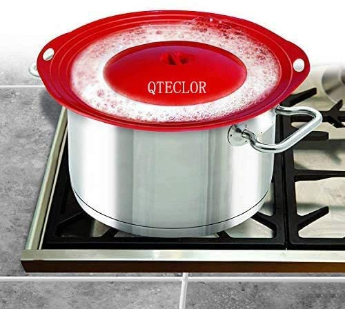 Silicone Boil Over Spill Stopper Lid - FDA Food Grade, BPA-free Instant Pot Cover Fits Openings 6 to 10 (Red)