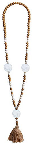Amorar Damen Halskette Böhmen Lange Sweater Kette Halsschmuck Holzperlen Kette Fransen Pulloverkette Handgemachte Retro Kleidung Anhänger Kopfschmuck Geschenk Karneval Kostüm Party Zubehör