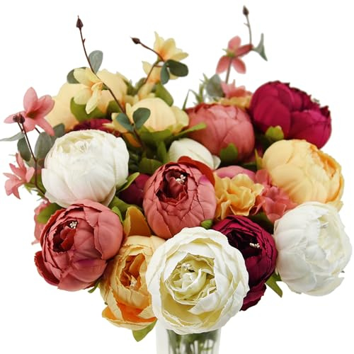 FiveSeasonStuff 2 Bouquet of Peony Silk Artificial Flowers and Hydrangeas/Perfect for Wedding, Bridal, Party, Home, Office Décor (Country Delightful (2 Bouquets))
