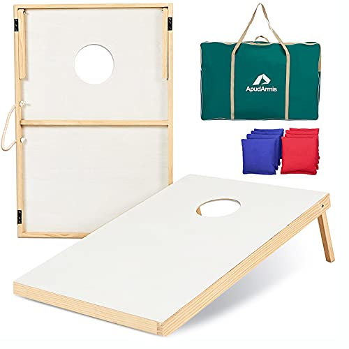 ApudArmis Cornhole boards-set i trä, 90 x 20 cm klassiskt kornhål utomhusspel set med 8 kornhålsbönpåsar och bärväska – baklucka grillning camping gräsmatta strandspel för barn vuxna familj