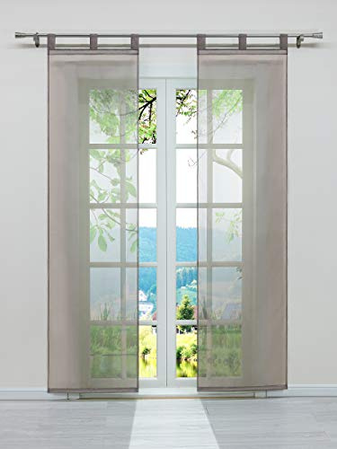 ESLIR Schiebegardinen Voile Flächenvorhänge Set 2er Gardinen mit Schlaufen Schiebevorhang Transparent Vorhang Uni Braun BxH 57x225cm 2 Stück