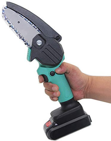 KS Tools 24V 550W Mini Sierra de Cadena Eléctrica Motosierra Portátil Herramienta de Jardín de Motosierra de Poda con Batería de Litio para Cortar Madera Herramienta de Carpintería Recargable,Green
