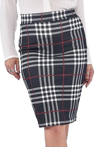 Oh! Pretty Women's Black Tartan Knee Length Elasticated Waist Pencil Skirt Size 20-22